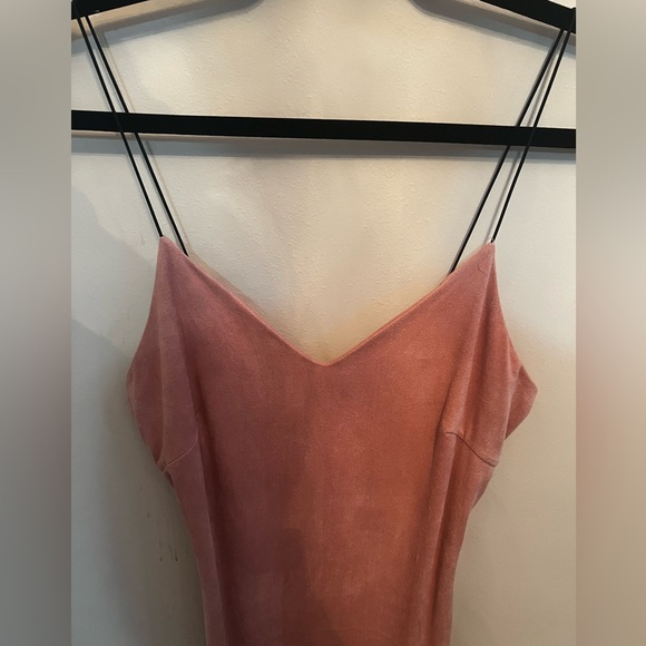 Blush pink spaghetti strap polyester synthetic suede dress | M | Seven Sisters - Picture 2 of 5